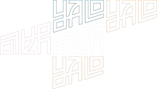 a patterned bundle of the Digital Yalo logo in different colors, anchored at the top right.